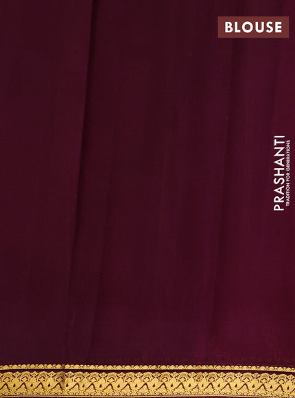 Peach Pink & Wine Pure Mysore Silk Saree -Contarst Border