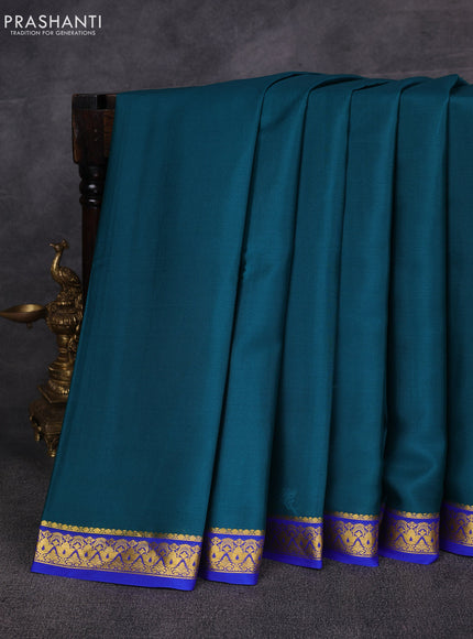 Peacock Blue & Blue Pure Mysore Silk Saree -Contarst Border