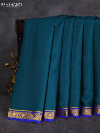 Peacock Blue & Blue Pure Mysore Silk Saree -Contarst Border
