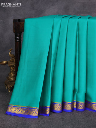 Teal  & Blue Pure Mysore Silk Saree -Contarst Border