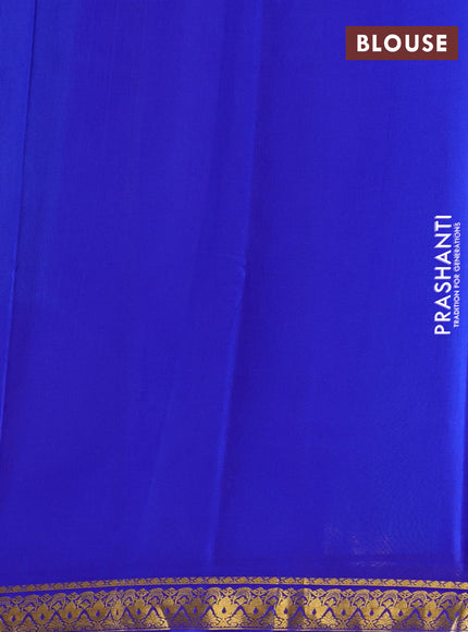 Teal  & Blue Pure Mysore Silk Saree -Contarst Border