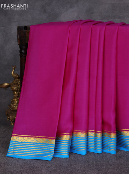 Pink & Cs Blue Pure Mysore Silk Saree -Contarst Border