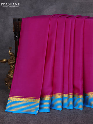 Pink & Cs Blue Pure Mysore Silk Saree -Contarst Border