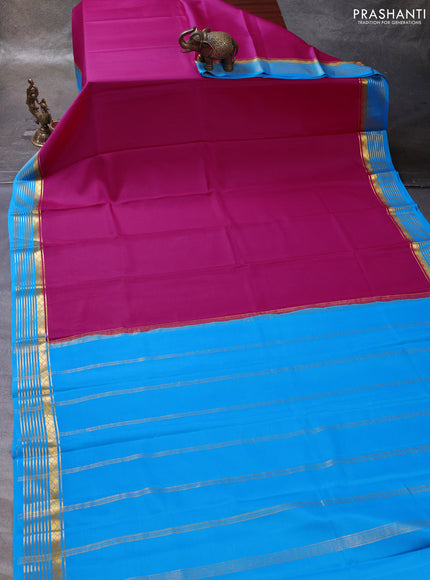 Pink & Cs Blue Pure Mysore Silk Saree -Contarst Border