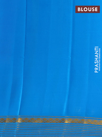 Pink & Cs Blue Pure Mysore Silk Saree -Contarst Border