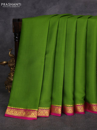 Light Green & Pink Pure Mysore Silk Saree -Contarst Border