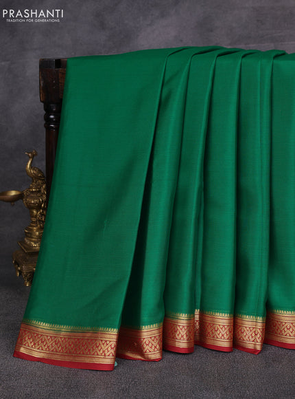 Green & Maroon Pure Mysore Silk Saree -Contarst Border