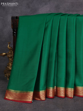 Green & Maroon Pure Mysore Silk Saree -Contarst Border