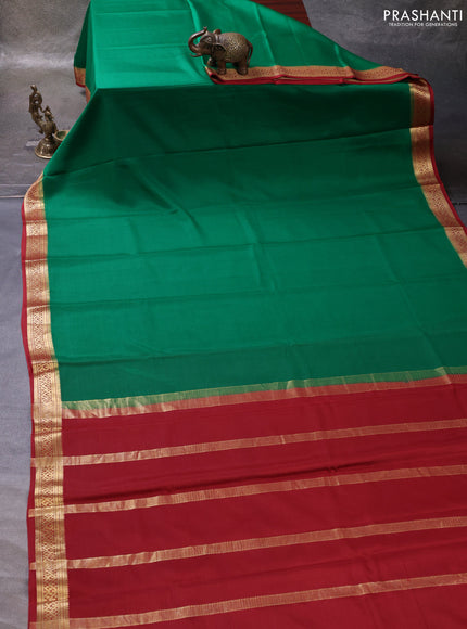 Green & Maroon Pure Mysore Silk Saree -Contarst Border