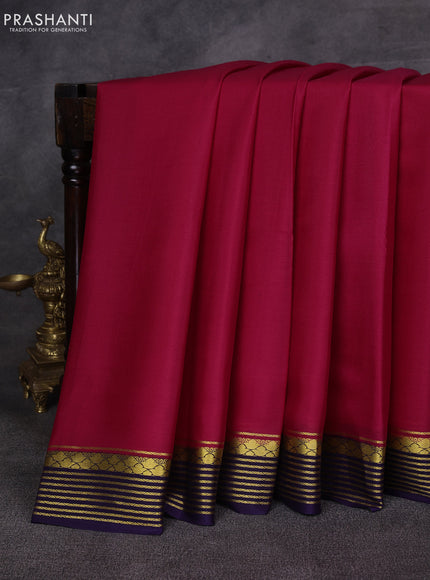Pink & Violet Pure Mysore Silk Saree -Contarst Border