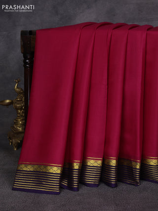 Pink & Violet Pure Mysore Silk Saree -Contarst Border