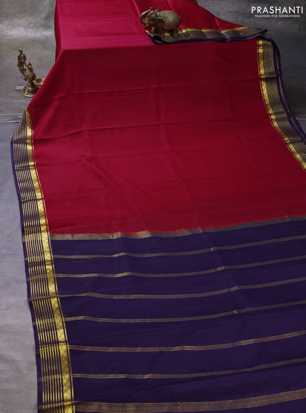 Pink & Violet Pure Mysore Silk Saree -Contarst Border