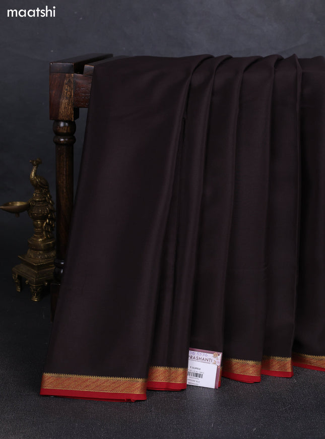 Coffee Brown & Maroon Pure Mysore Silk Saree - Contrast Border