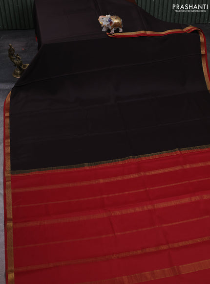 Coffee Brown& Maroon Pure Mysore Silk Saree -Contarst Border