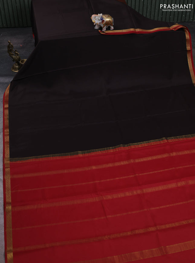 Coffee Brown & Maroon Pure Mysore Silk Saree - Contrast Border