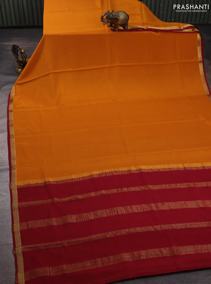 Mustard & Maroon Pure Mysore Silk Saree -Contarst Border
