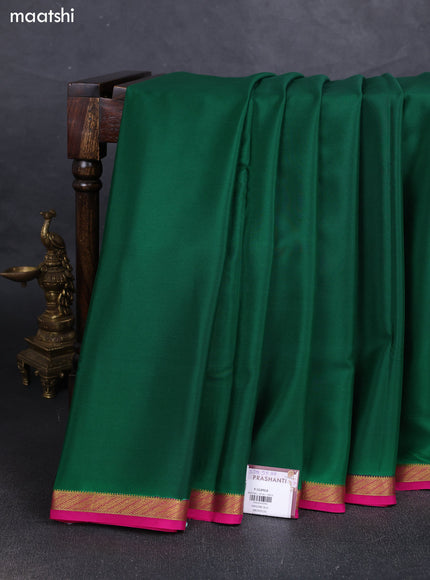 Green& Pink Pure Mysore Silk Saree -Contarst Border