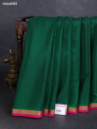 Green& Pink Pure Mysore Silk Saree -Contarst Border