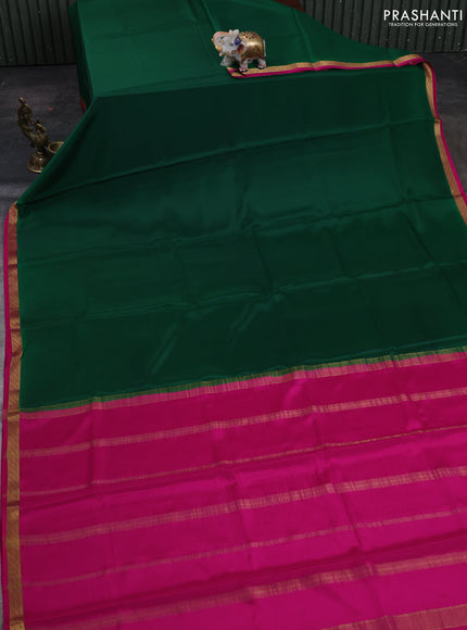 Green& Pink Pure Mysore Silk Saree -Contarst Border