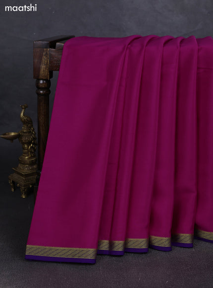 Pink& Purple Pure Mysore Silk Saree -Contarst Border