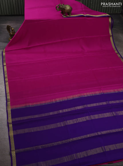 Pink& Purple Pure Mysore Silk Saree -Contarst Border