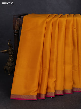 Yellow& Pink Pure Mysore Silk Saree -Contarst Border