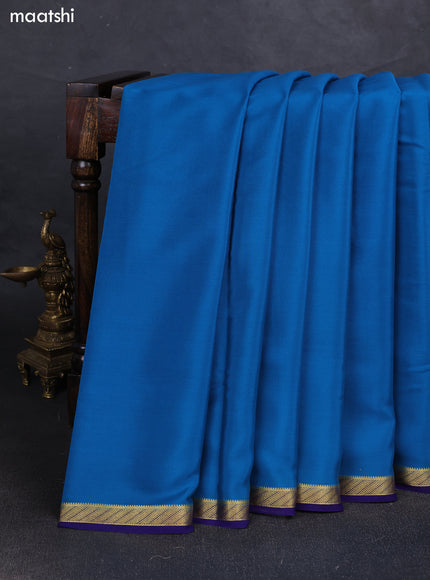 Peacock Blue& Blue Pure Mysore Silk Saree -Contarst Border