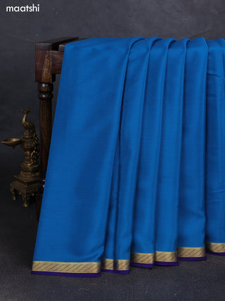 Peacock Blue& Blue Pure Mysore Silk Saree -Contarst Border