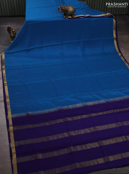 Peacock Blue& Blue Pure Mysore Silk Saree -Contarst Border