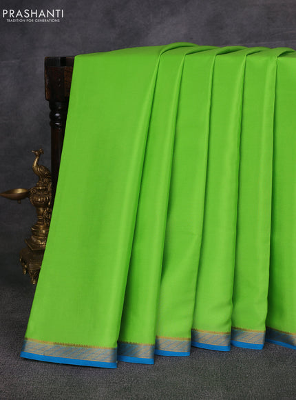 Light Green& Cs Blue Pure Mysore Silk Saree -Contarst Border