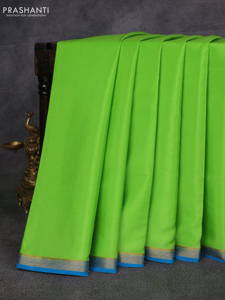 Light Green& Cs Blue Pure Mysore Silk Saree -Contarst Border