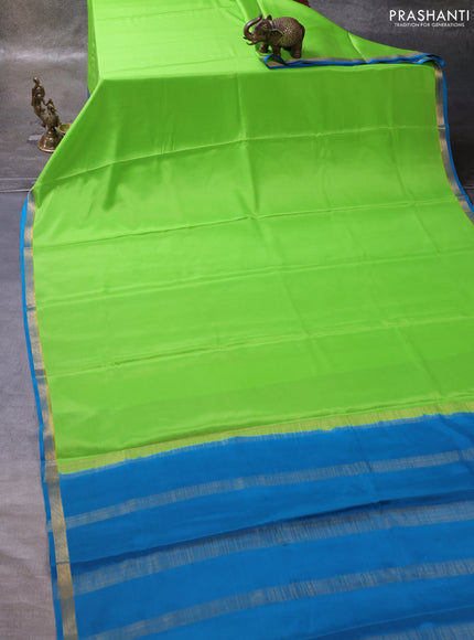 Light Green& Cs Blue Pure Mysore Silk Saree -Contarst Border