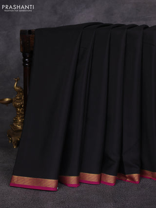 Black& Magenta Pink Pure Mysore Silk Saree -Contarst Border