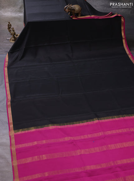 Black& Magenta Pink Pure Mysore Silk Saree -Contarst Border