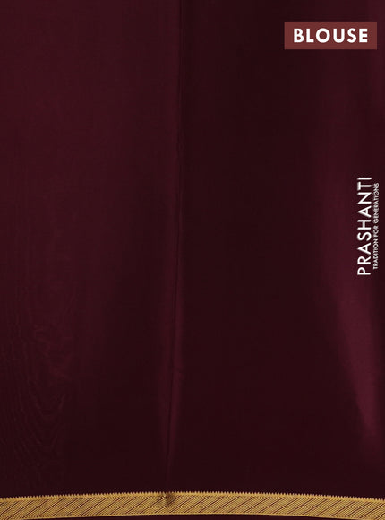 Peach & Brown Pure Mysore Silk Saree -Contarst Border
