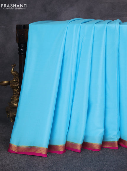 Light Blue & Pink Pure Mysore Silk Saree -Contarst Border