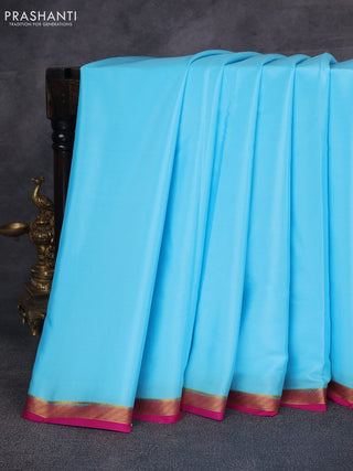Light Blue & Pink Pure Mysore Silk Saree -Contarst Border