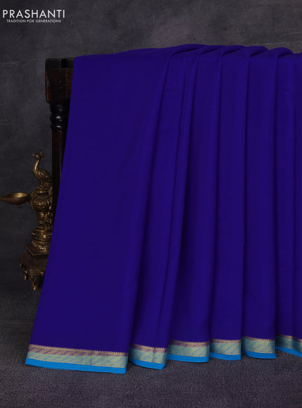 Royal Blue& Cs Blue Pure Mysore Silk Saree -Contarst Border