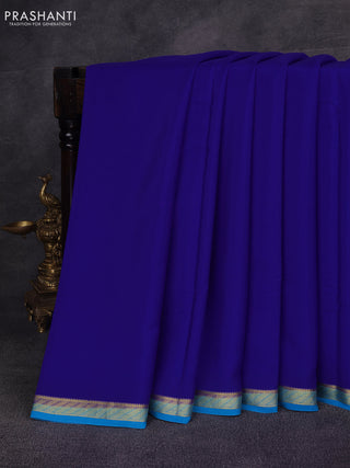 Royal Blue& Cs Blue Pure Mysore Silk Saree -Contarst Border