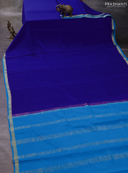 Royal Blue& Cs Blue Pure Mysore Silk Saree -Contarst Border