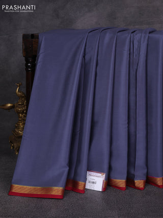 Grey& Maroon Pure Mysore Silk Saree -Contarst Border