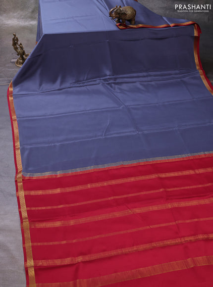 Grey& Maroon Pure Mysore Silk Saree -Contarst Border
