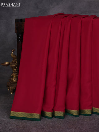 Red& Green Pure Mysore Silk Saree -Contarst Border