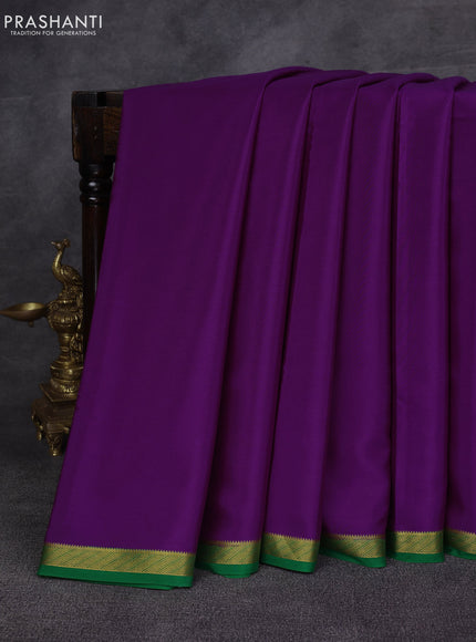 Purple& Green Pure Mysore Silk Saree -Contarst Border
