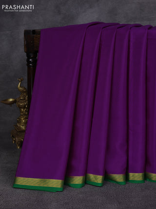 Purple& Green Pure Mysore Silk Saree -Contarst Border