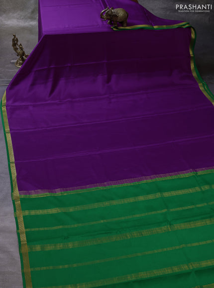 Purple& Green Pure Mysore Silk Saree -Contarst Border