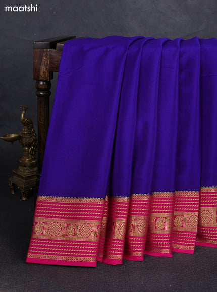 Violet & Pink Pure Mysore Silk Saree -Contarst Border