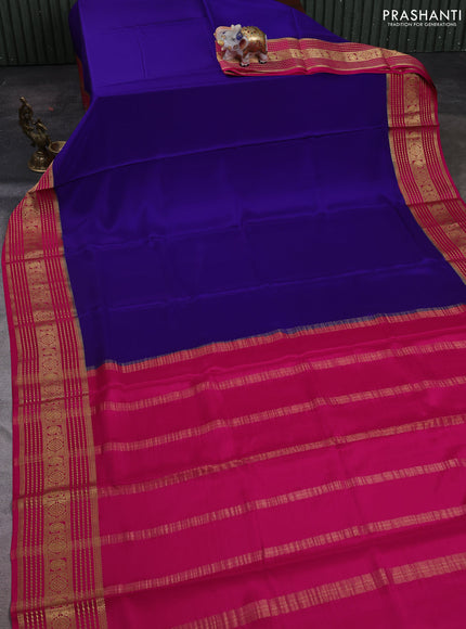 Violet & Pink Pure Mysore Silk Saree -Contarst Border