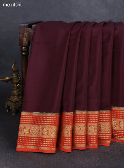 Coffee Brown& Rust  Pure Mysore Silk Saree -Contarst Border