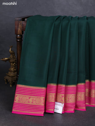 Bottle Green& Pink Pure Mysore Silk Saree -Contarst Border